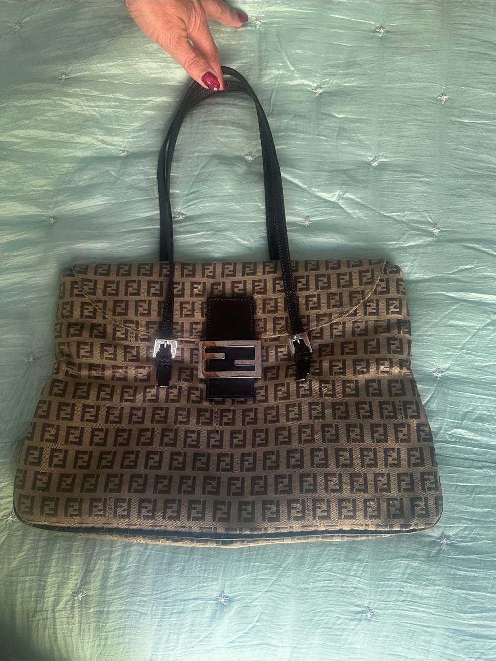 Fendi FF Zucca Shoulder Bag in Brown with Black Trim
